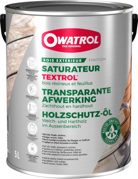 Saturateur bois extérieurs Textrol incolore 5 L Owatrol | Terrasses et bardages