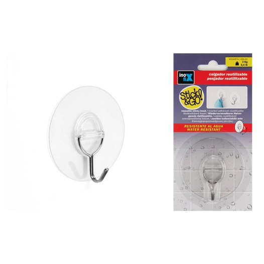 Cintre Adhésif Réutilisable Avec Crochet Mobile Transparent. Inofix