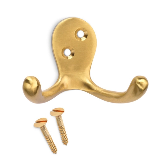 Crochet double en laiton satiné - INOFIX