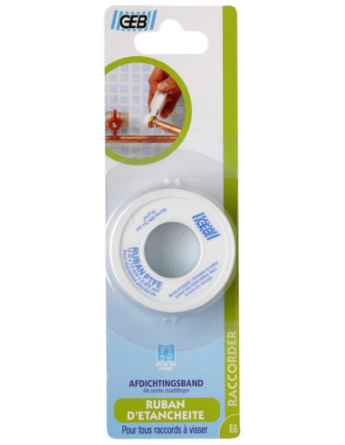 Ruban d'Étanchéité PTFE Geb E6 12mm x 12m Blanc - Pour Raccords Filetés