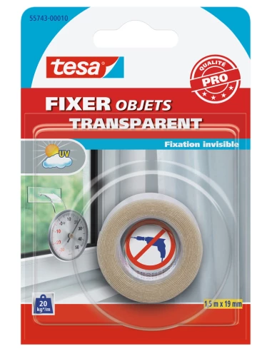 Fixer Objets - Double Face Transparent 19mmx1.5ml - TESA