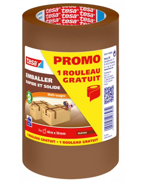 Lot de 2 rouleaux d' Emballage 66mm x 50m +1 Gratuit - TESA