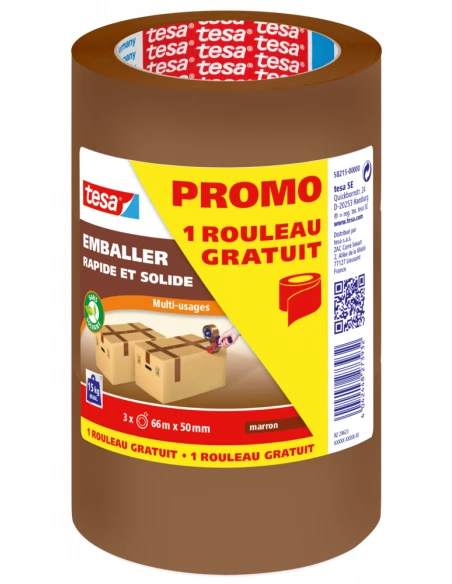 Lot de 2 rouleaux d' Emballage 66mm x 50m +1 Gratuit - TESA