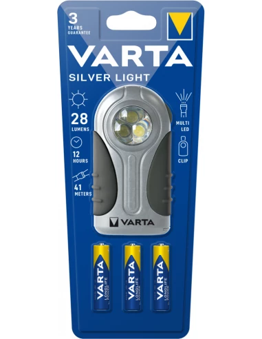Lampe Torche Silver Light à LED, 3 piles LR03/AAA incluses - VARTA