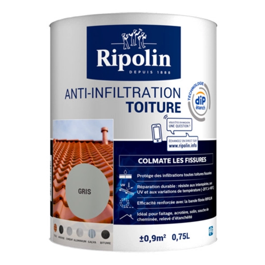 Anti-Infiltration Toiture Pot 0.75L Gris Ciment - RIPOLIN