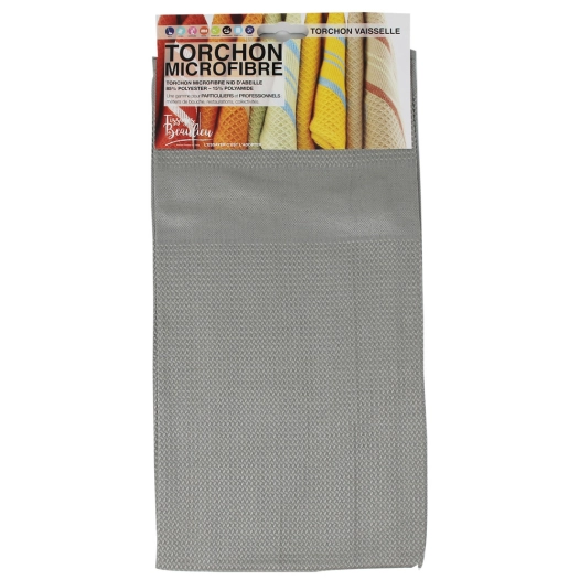Torchon Vaisselle Microfibre Gris 50x70cm Accrochable - TISSAGES DE BEAULIEU