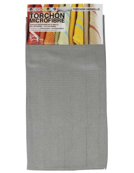 Torchon Vaisselle Microfibre Gris 50x70cm Accrochable - TISSAGES DE BEAULIEU