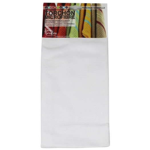 Torchon Vaisselle Microfibre Blanc 50x70cm Accrochable - TISSAGES DE BEAULIEU