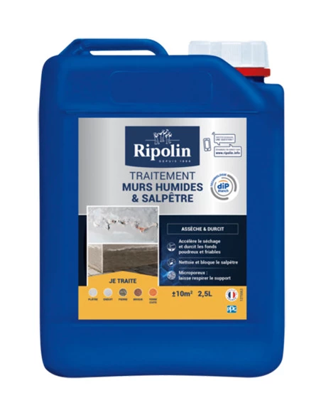 Traitement Murs Humides et Salpêtre Bidon 2L5 Incolore - RIPOLIN