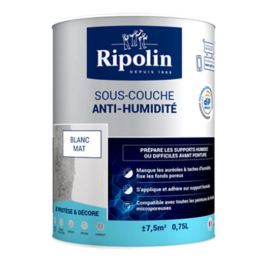 Sous-Couche Anti-Humidité Mat Pot 0.75L Blanc - RIPOLIN