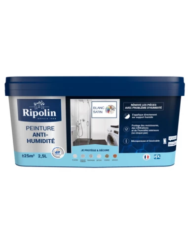Peinture Anti-Humidité Satin Pot 2.50L Blanc - RIPOLIN