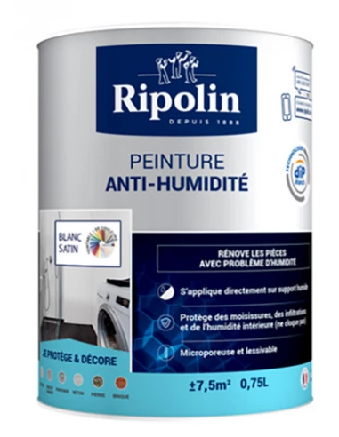 Peinture Anti-Humidité Satin Pot 0.75L Blanc - RIPOLIN