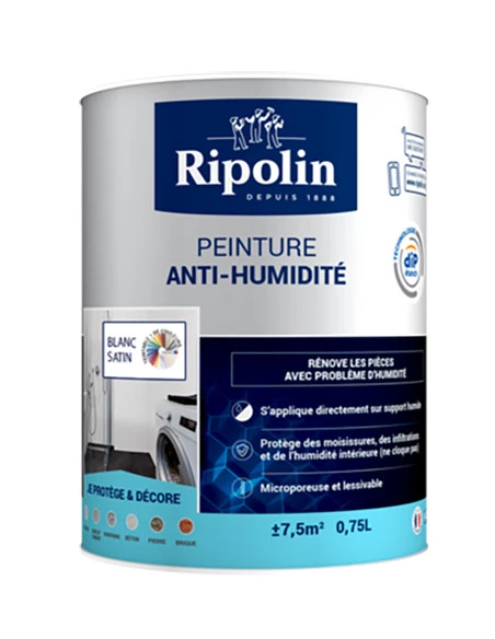 Peinture Anti-Humidité Satin Pot 0.75L Blanc - RIPOLIN