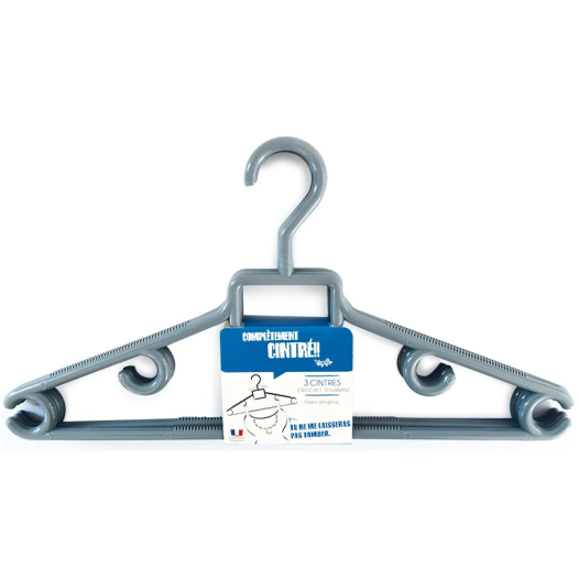 3 Cintres Plastique Gris crochet tournant 530741 - COPEFA