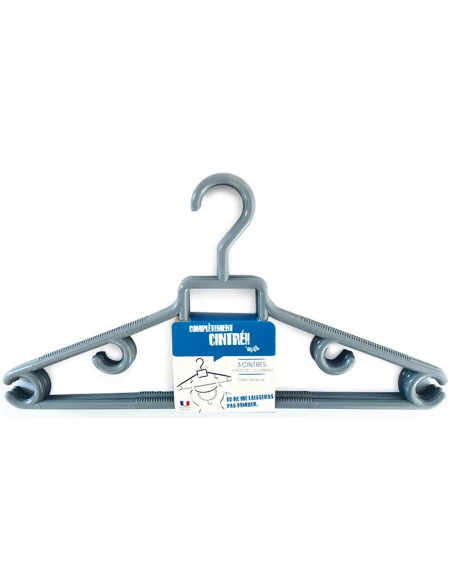 3 Cintres Plastique Gris crochet tournant 530741 - COPEFA