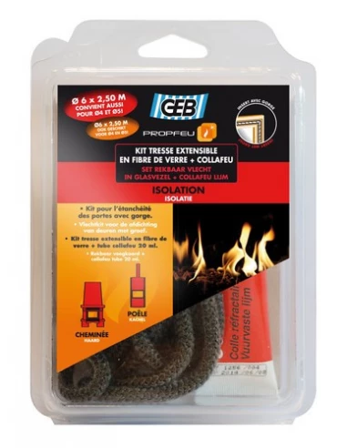 Kit tresse de cheminée ronde 8mmx2.5m collafeu 20ml - GEB