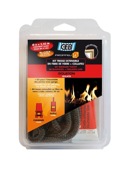 Kit tresse de cheminée ronde 8mmx2.5m collafeu 20ml - GEB