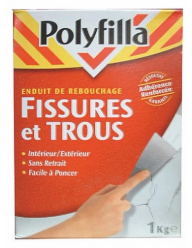 Enduit de Rebouchage poudre Intérieur/Extérieur trous et fissures 1kg - POLYFILLA
