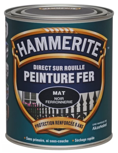 Peinture fer Satin Noir 0l25 - HAMMERITE