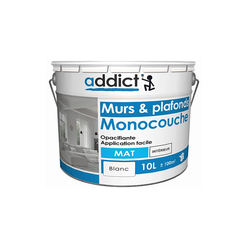 Peinture Acrylique mat monocouche 10 litres blanc - ADDICT