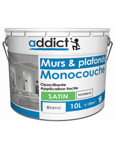 Peinture Acrylique satin monocouche 10 litres blanc - ADDICT