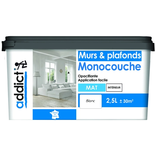 Peinture Acrylique mat monocouche 2.5 litres blanc - ADDICT