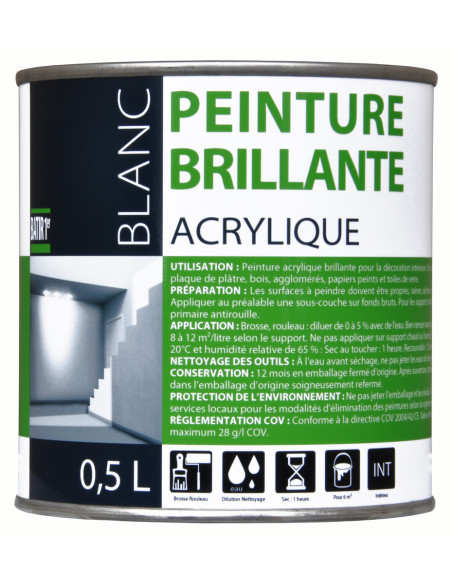 Peinture Acrylique brillant 0.5 litre blanc - BATIR