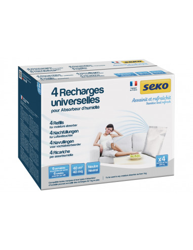 Pour absorbeur d'humidité - Recharges sachet 4x1kg neutre - SODEPAC