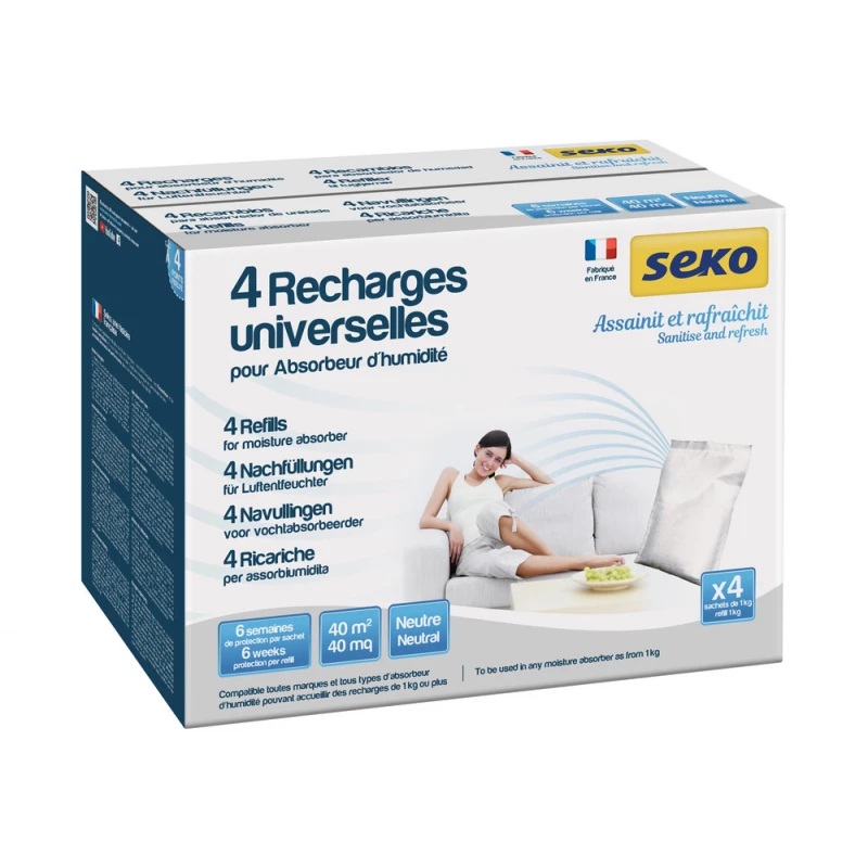 Pour absorbeur d'humidité - Recharges sachet 4x1kg neutre - SODEPAC