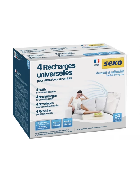 Pour absorbeur d'humidité - Recharges sachet 4x1kg neutre - SODEPAC