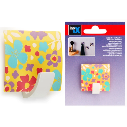 Crochet Adhesif Decor Fleuri Jaune - INOFIX