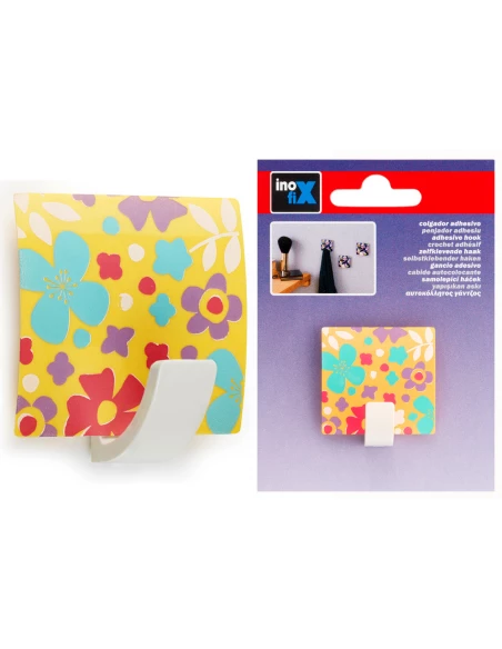 Crochet Adhesif Decor Fleuri Jaune - INOFIX