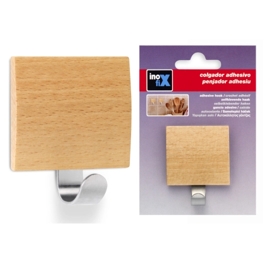 Patere Adhesive Bois De Hetre (BLISTER) Inofix