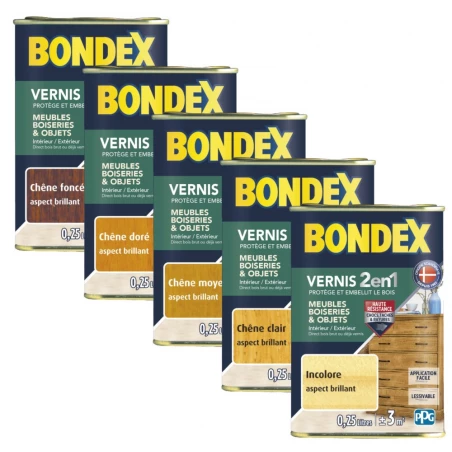 Vernis Bois Brill Chene Moyen 0l25 - BONDEX