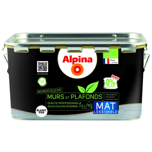 Peinture Murs et Plafonds 0% mat 2.5 litres blanc - ALPINA