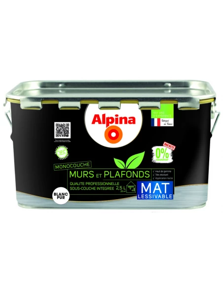 Peinture Murs et Plafonds 0% mat 2.5 litres blanc - ALPINA