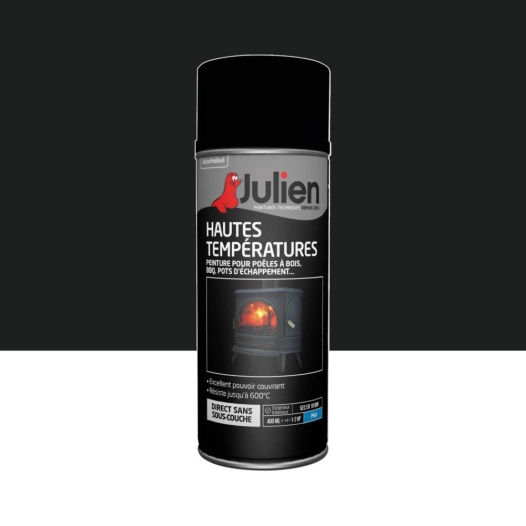 Peinture aérosol Hautes Températures (jusqu'à 600°C) - Mat Noir - 400 ml - Julien