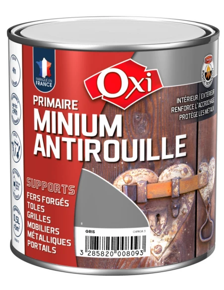 Primaire Minium antirouille gris Classic OXI 0,5 L | Peinture métaux ferreux