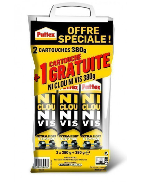 Colle ni clou ni vis Lot 2x380gr +1 X380g Gratuit - PATTEX