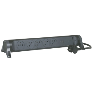 Rallonge multiprise 5x2P+T Surface - inter, cordon 1,5m, parafoudre et USB A+C- noir/gris - Legrand
