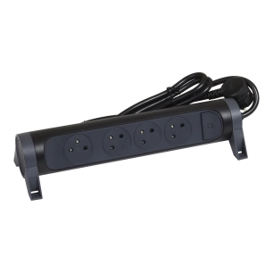 Rallonge 6 prises - surface avec interrupteur et cordon 3m 3G 1,5mm² - noir/gris Legrand