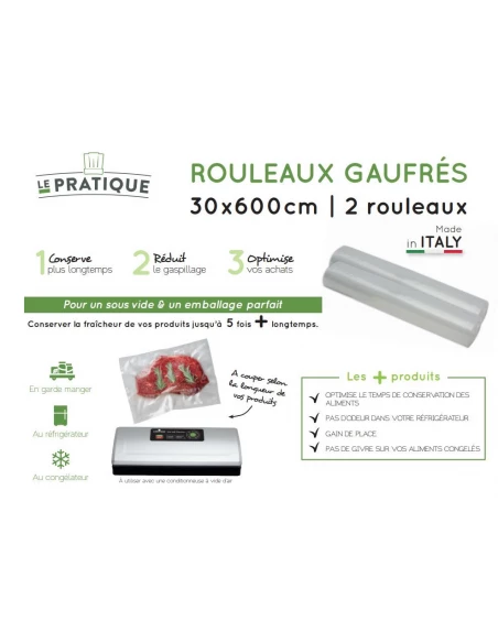 Sac sous vide gauffré en rouleau - 30 X 600 CM - LE PRATIQUE