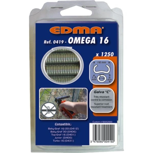 Agrafe Omega 16 - Galva Plastifié Vert - X 1250 Pcs