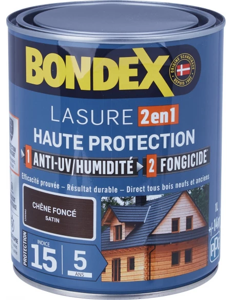 Lasure satinée 2en1 5ans chene fonce 1 litre - BONDEX