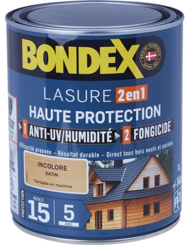 Lasure satinée 2en1 5ans incolore 1 litre - BONDEX