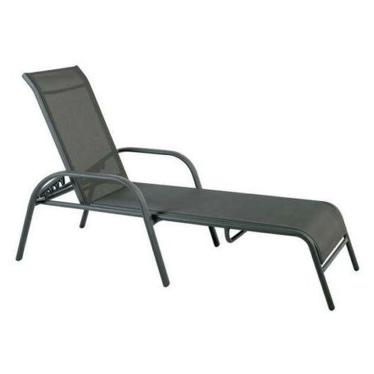 Transat Design avec accoudoirs, Tubes Acier, Gris foncé, Tissus texaline