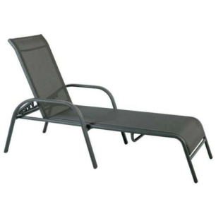 Transat Design avec accoudoirs, Tubes Acier, Gris foncé, Tissus texaline