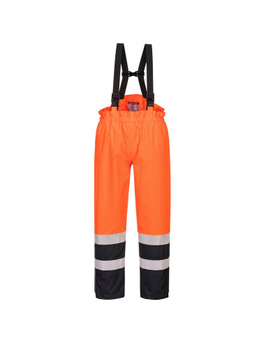 Pantalon à bavette Bizflame Rain Hi-Vis multi-risques couleur : Orange/Marine taille XL - PORTWEST