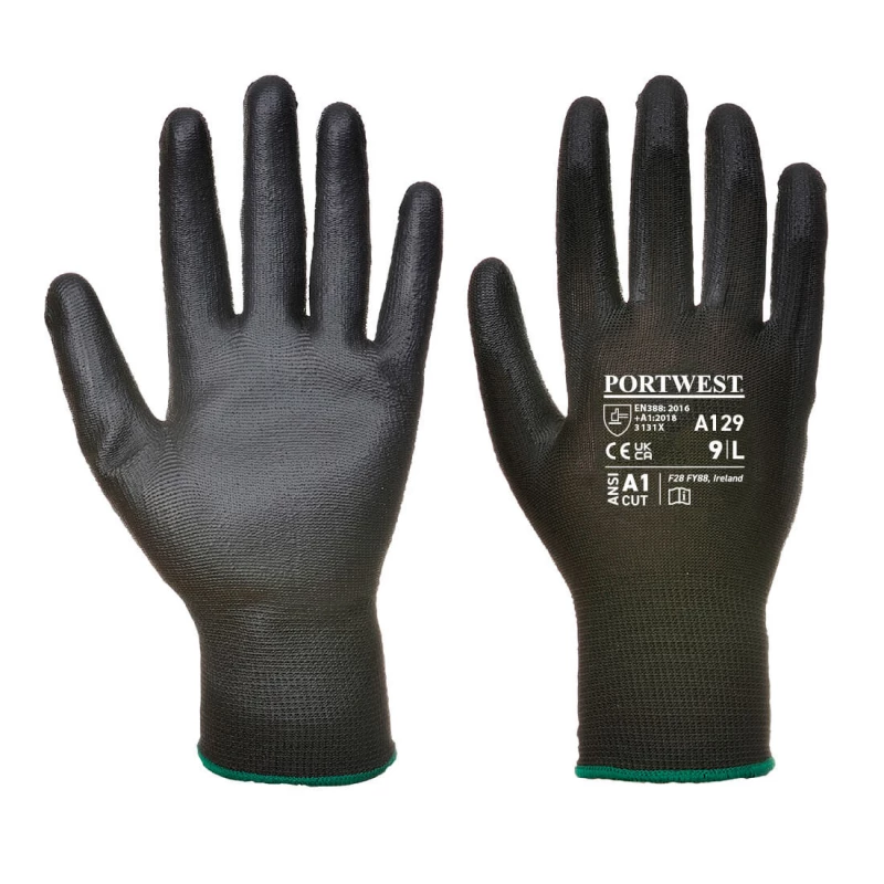 Gant enduit paume Polyuréthane - Carton (480 paires) couleur : Noir taille S - PORTWEST