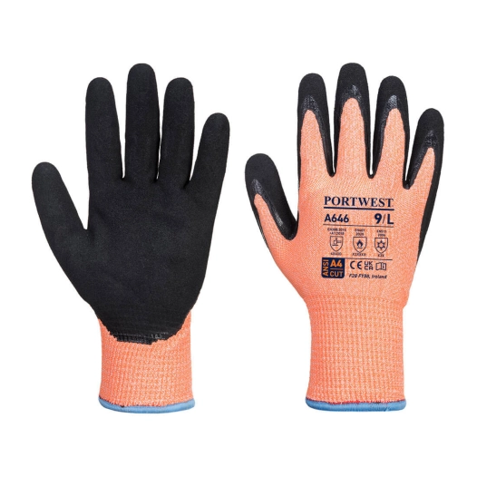 Gant Hiver Vis-Tex HR Cut nitrile couleur : Orange/Noir taille L - PORTWEST